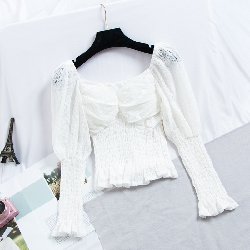 Spring Autumn Long Sleeve Lace Shirt Slim Short Blouse Puff Ruffles Ladies Tops Korean Fashion Clothing 210602
Spring Autumn Long Sleeve Lace Shirt Slim Short Blouse Puff Ruffles Ladies Tops Korean Fashion Clothing 210602