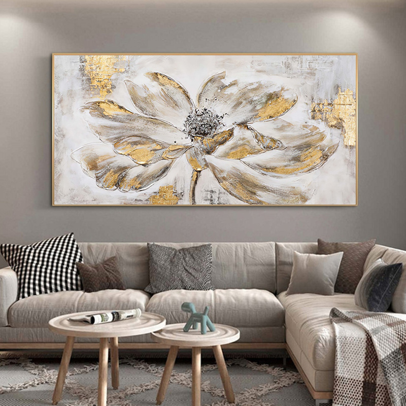 Golden Flower Abstract Home Decor Oil Painting Printed on Canvas Wall Art for Living Room Modern Posters Vintage Quadros Nordic