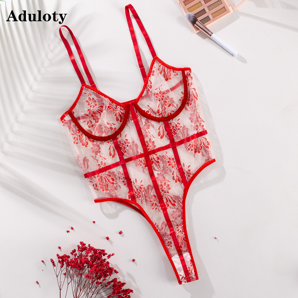 Embroidered Hollow Sexy Womens Teddy bodysuit Underwear Set Lace Perspective One-Piece erotic lingerie underwire Gathered Bra, Red
Embroidered Hollow Sexy Womens Teddy bodysuit Underwear Set Lace Perspective One-Piece erotic lingerie underwire Gathered Bra, Red