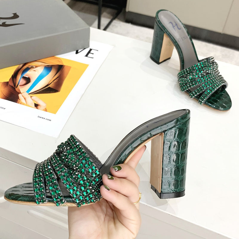 Brand new women's slipper sandal shoes gina ladies chunky high heels 9.5 cm sandal shoes with diamond high quality !