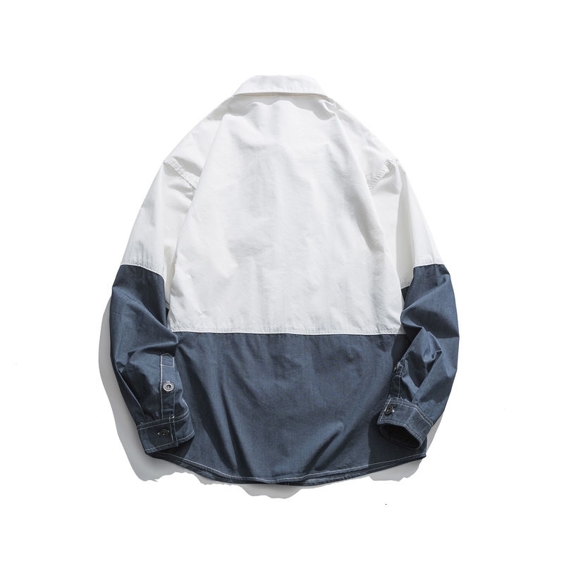 IEFB Spring Stitching Contrast Color Workwear Long Sleeve Casual Shirts Men's Casaul Tops Double Pockets Blouse 9Y6068 210524