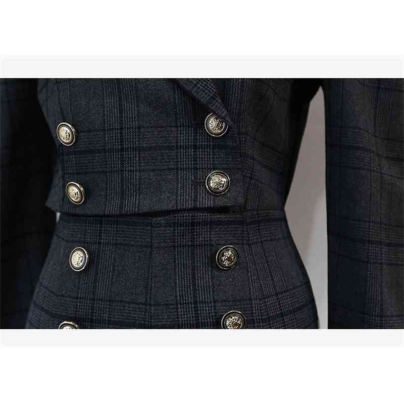 Women's Spring Women Elegant Office OL Notched Long Sleeve Lady Jumpsuits Casual High Waist Plaid Rompers 210519