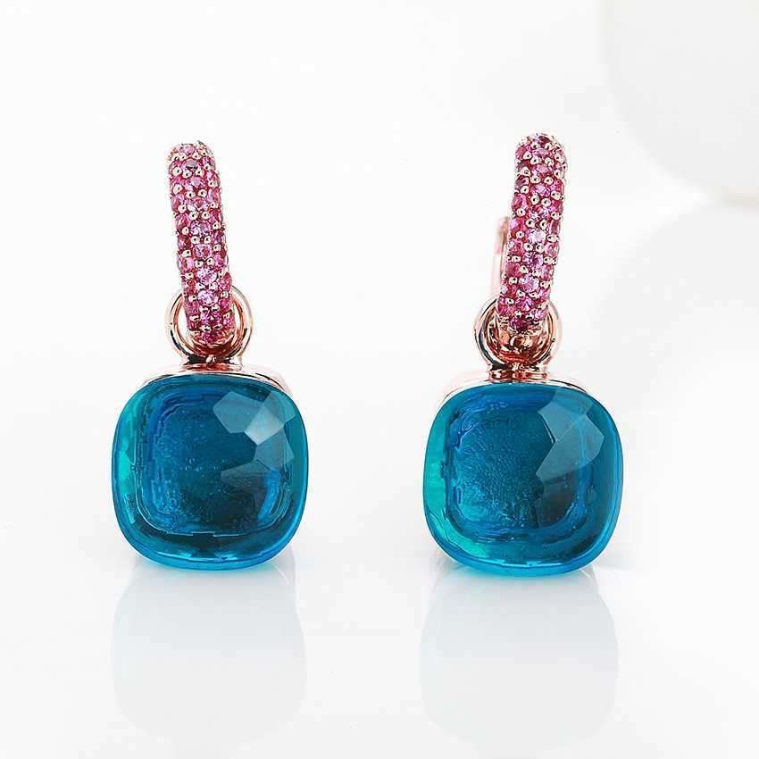 FORIS 14 Colors Fashion Rose Gold Color Pink Zircon Earrings For Women Gift Fine Jewelry 210624