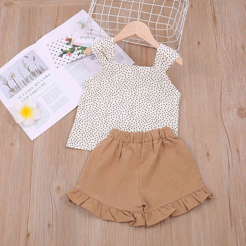Summer Girl Clothes Set Fashion Children Clothing Dot Printed Sling Vest Tops + Shorts Two-piece Baby Kids Outfits 210515