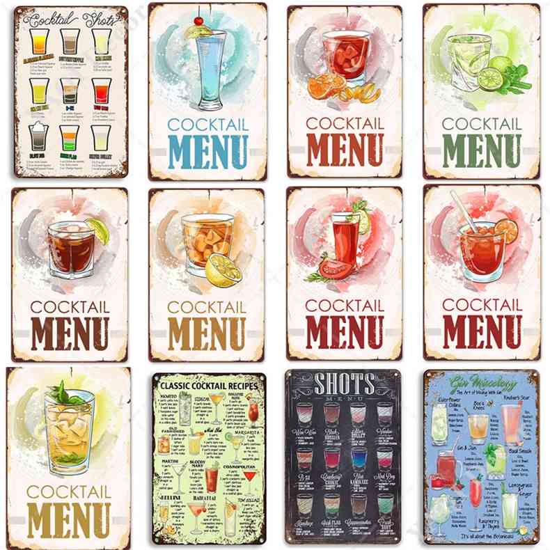 Cocktail Menu Tin Retro Posters Iron Painting Home Decor for Bar Pub Club Man Cave Vintage Sign Plaque Metala
Cocktail Menu Tin Retro Posters Iron Painting Home Decor for Bar Pub Club Man Cave Vintage Sign Plaque Metala