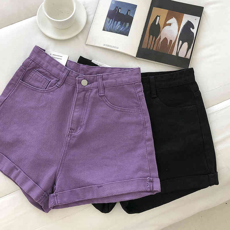 Kimutomo Chic Vintage Purple Denim Shorts Women Summer Korean Style Female High Waist Zipper Fly Wide Leg Pants 210521