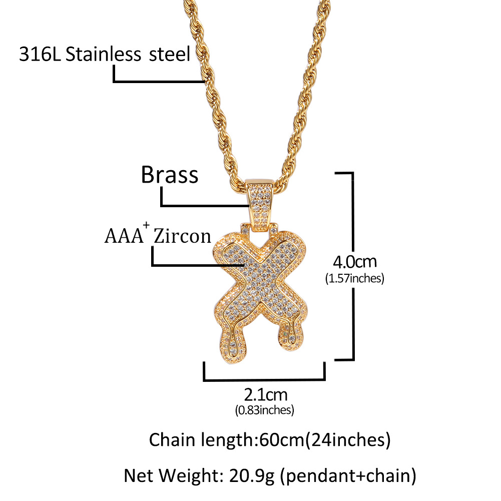 Custom Iced Out Initial Drop Letter Name Pendant Necklace Bling CZ Stone Cubic Zirconia Cursive Charms Jewelry Valentine Christmas Birthday Gift for M