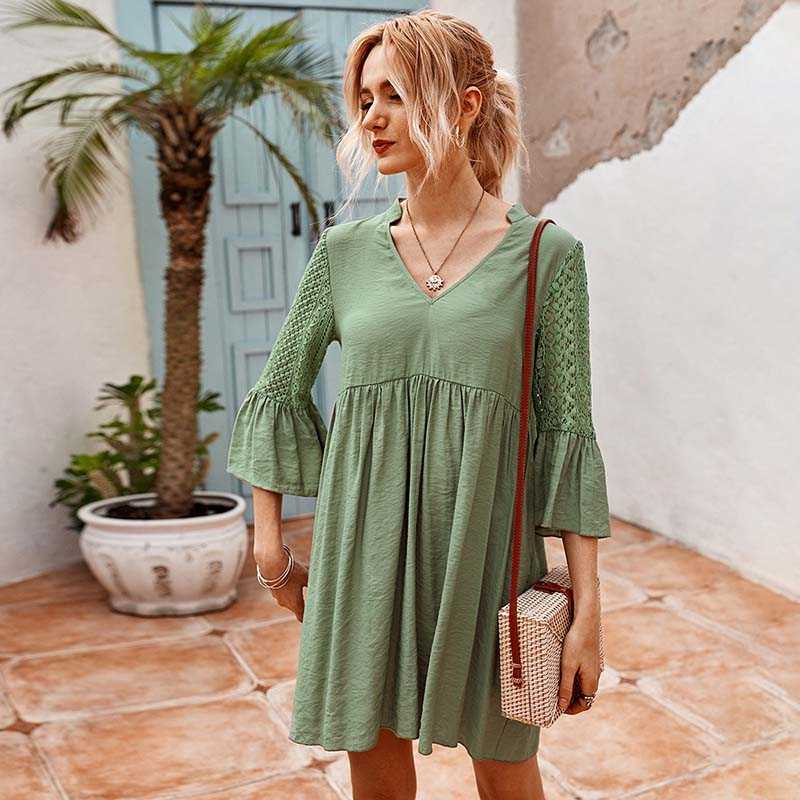 Elegant Lace Patchwork Women Dress Casual Loose V-Neck Flare Sleeve Holiday Beach Dresses Vestidos Plus Size W747 210526, Yellow
Elegant Lace Patchwork Women Dress Casual Loose V-Neck Flare Sleeve Holiday Beach Dresses Vestidos Plus Size W747 210526, Yellow