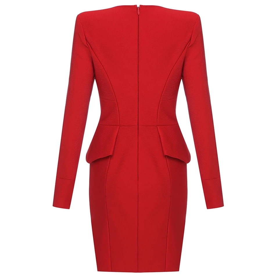 Free Elegant Women Red Bandage Dresses Sexy O-neck Long Sleeve Bodycon Mini Dress Celebrity Club Party 210524