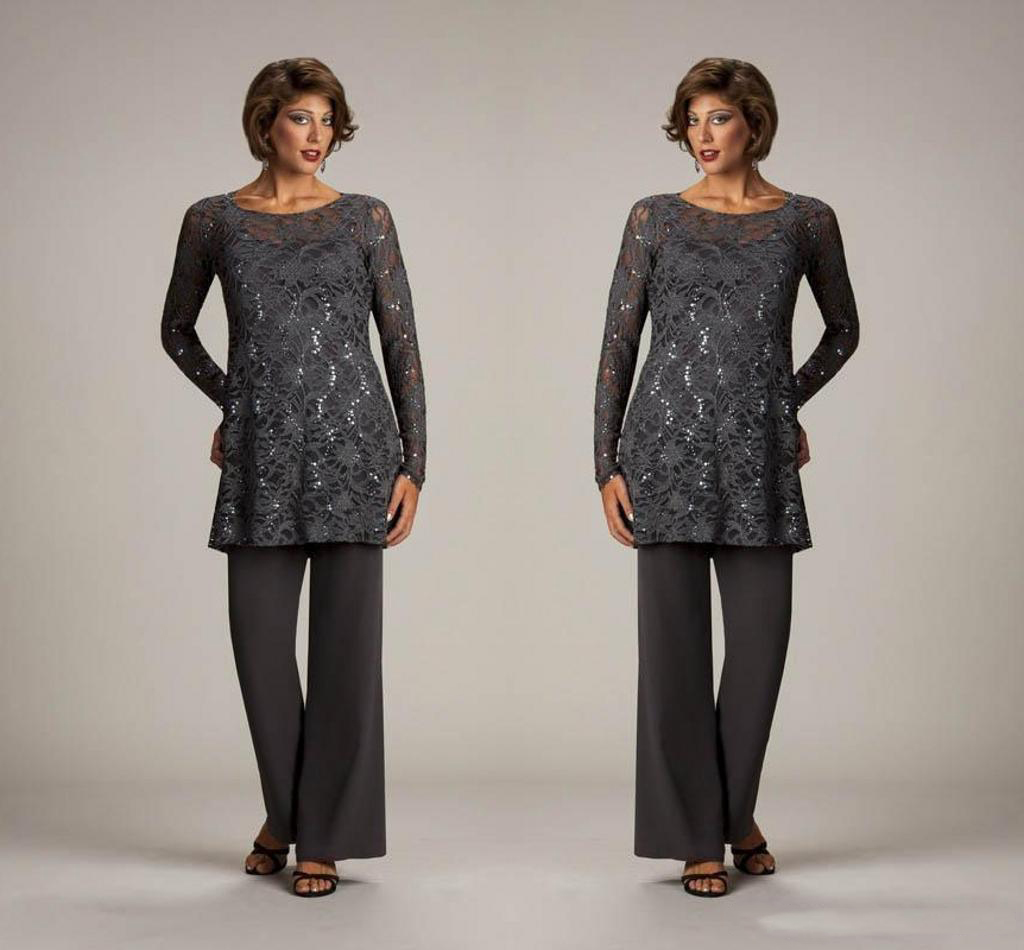Three Pieces Elegant Mother Of The Bride Suits Glitter Lace Top Chiffon Pant Plus Size Wedding Guest Party Dresses Custom Made