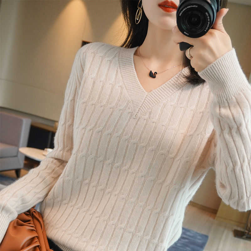 Autumn and winter twist sweater women loose Korean version all-match big size jacket V-neck long sleeve head bottom 210914