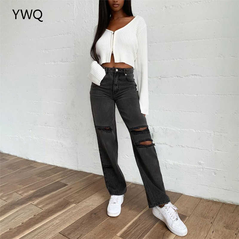 Cargo Pants Women Jeans Woman High Waist Stretch Jeans Black Ripped Straight Leg Pants Mom Boyfriend Causal Baggy Pants 210616