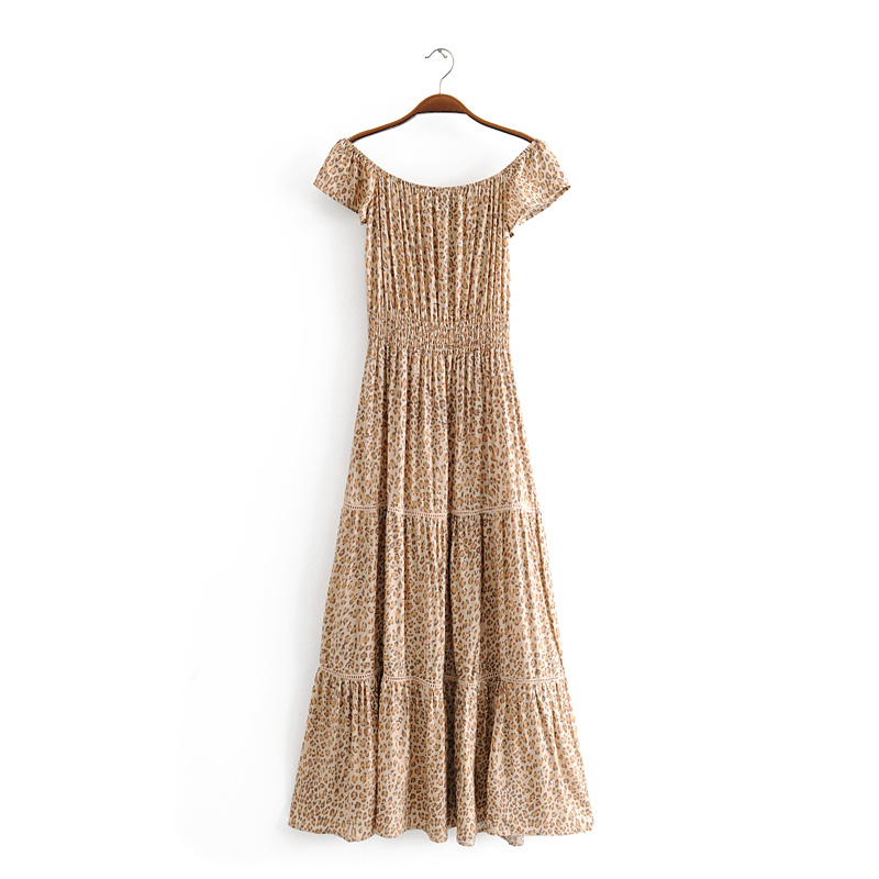 beauty Boho Leopard Print Midi Long Dress Women Holiday Style Elastic Waist Dresses Female Beautiful Beachwear 210514