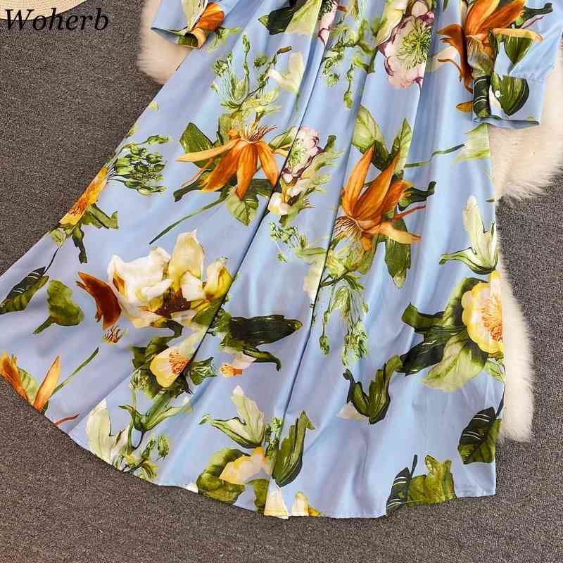 Fashion Floral Dresses Women Temperament Turn-down Collar Dress Spring Robe Lace Up Slim Big Swing Elgant Vestidos Mujer 210422