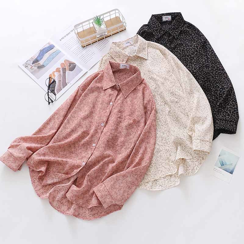 Long Sleeve Chiffon Floral Blouse Casual Autumn Korean Style Women Print Lapel Cardigan Single Pocket Shirts Blusas 11330 210508