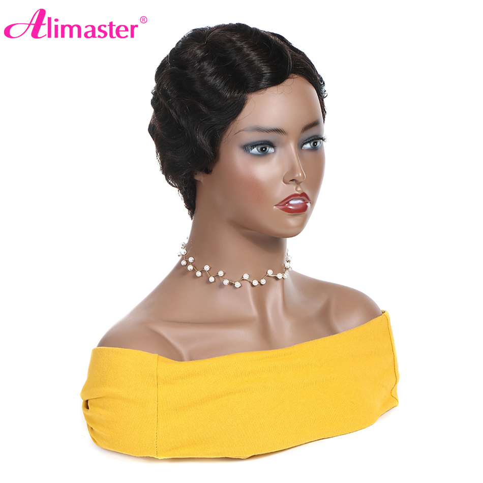 Short Pixie Cut Human Hair Wigs Really Cute Finger Waves Hairstyles for Black Women Full Machine Made Wigs Perruque Cheveux