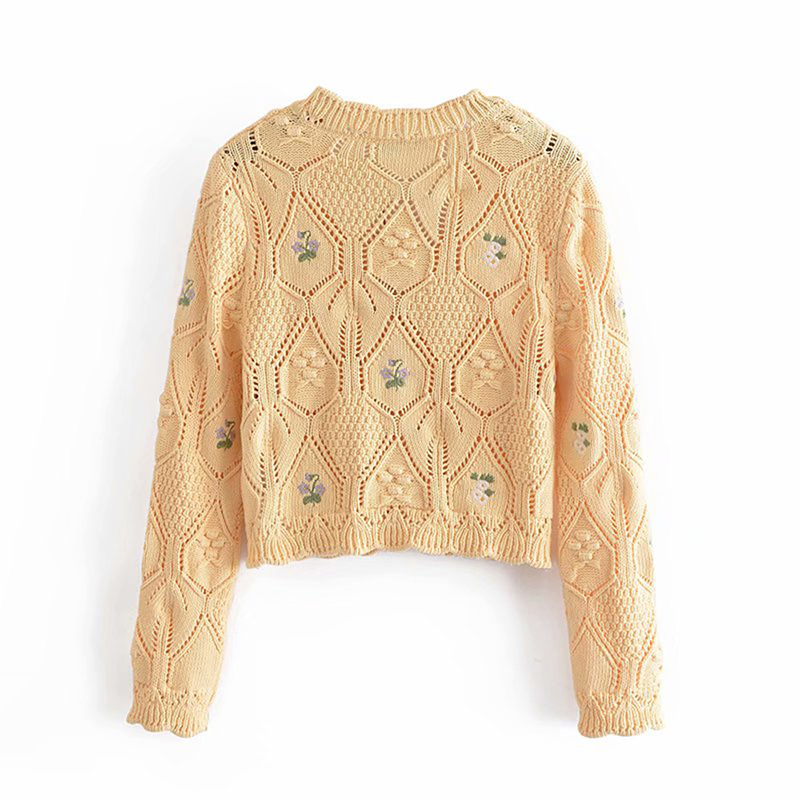 Women Flower Embroidered Knitted Jacket Spring Casual Girls Sweet Single Breasted Cardigan Coat knit Tops 210521