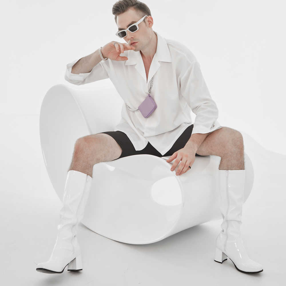 jialuowei Woman gogo Boots Square Heel Knee-High Classic Square Toe Boots PU Leather Zip Boots unisex Party Dress Dance Shoes 210821