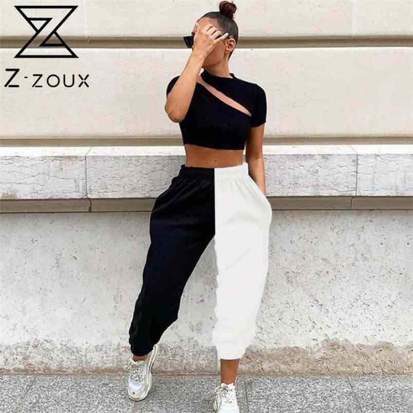 Women Pant Black White Color Matching High Waist Casual Pants All Match Trousers Fashion 210513