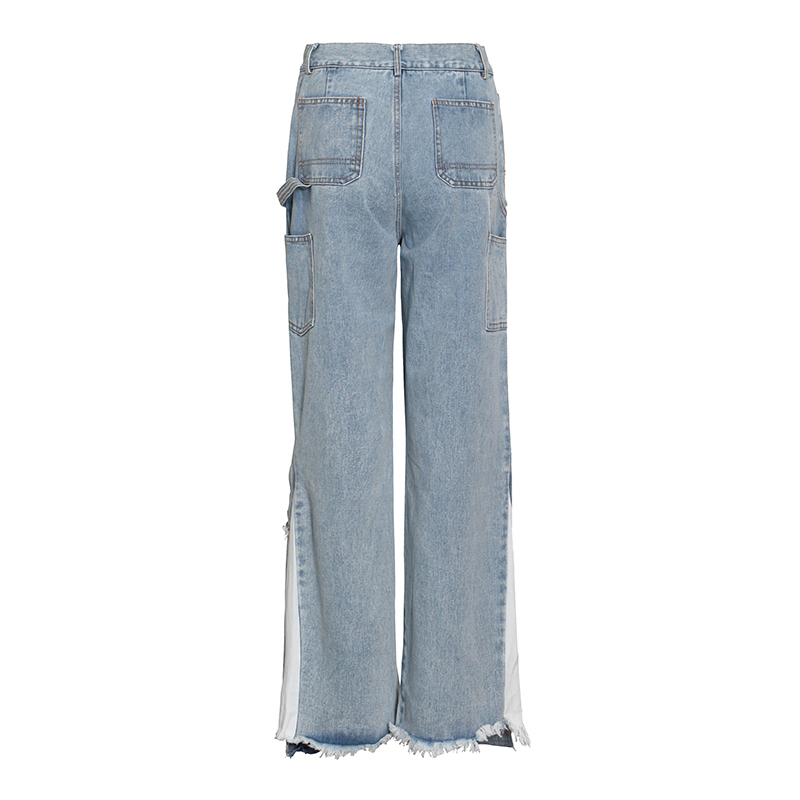 Hit Color Patchwork Jeans For Women High Waist Wide Leg Straight Trousers Female Fashion Clothing Autumn 210521