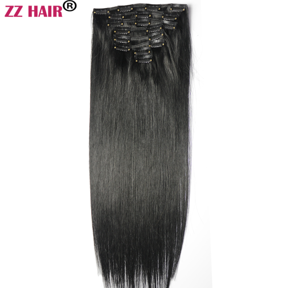 ZZHAIR 16"-26" 8pcs Set Clips in/on 100% Brazilian Remy Human Hair Extension Full Head 120g-200g Natural Straight