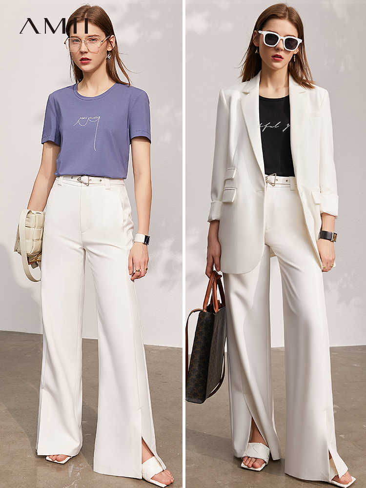 Minimalism Spring Summer Women's Pants Offical Lady Solid Belt Loose Female Chiffon Causal Women Trousers 12170111 210527