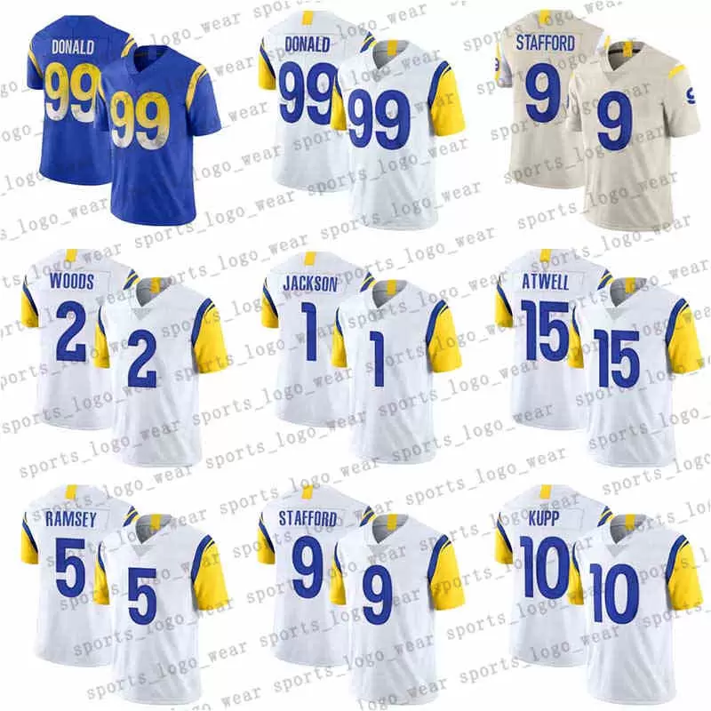 American Football Jerseys 99 Aaron Donald 9 Matthew Stafford 1 DeSean Jackson Cooper Kupp 5 Jalen Ramsey Robert Woods Tutu Atwell Ernest Jon, As photo
American Football Jerseys 99 Aaron Donald 9 Matthew Stafford 1 DeSean Jackson Cooper Kupp 5 Jalen Ramsey Robert Woods Tutu Atwell Ernest Jon, As photo