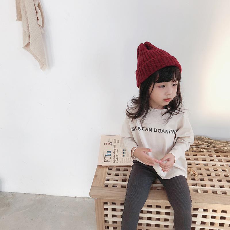 Autumn korean style baby girls cotton letters printed fashion T shirts kids loose casual Tees children base clothes tops 210508