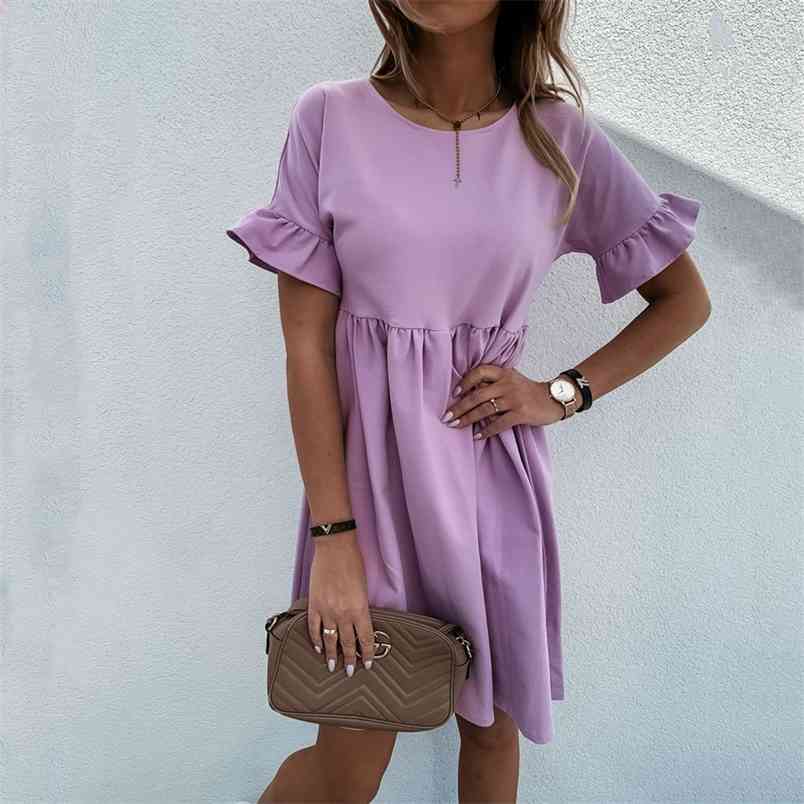 Ruffled Round Neck Short Sleeve Hem Mini Dress Casual Fashion Party Women' Loose Solid Color Folds Sundress Vestidos 210517, Purple
Ruffled Round Neck Short Sleeve Hem Mini Dress Casual Fashion Party Women' Loose Solid Color Folds Sundress Vestidos 210517, Purple