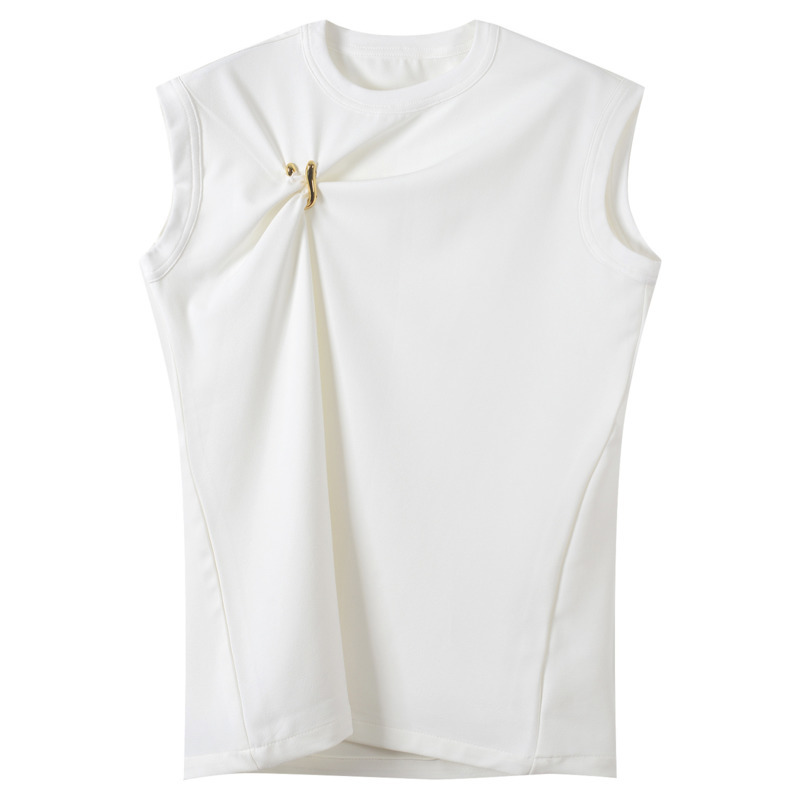 DEAT summer fashion women U-neck sleeveless pin spliced asymmetrical T-shirt female top tide WR31300L 210428