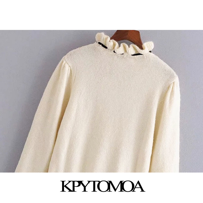 Women Fashion With Bows Hollow Out Knitted Sweater High Neck Long Sleeve Female Pullovers Chic Tops 210420
