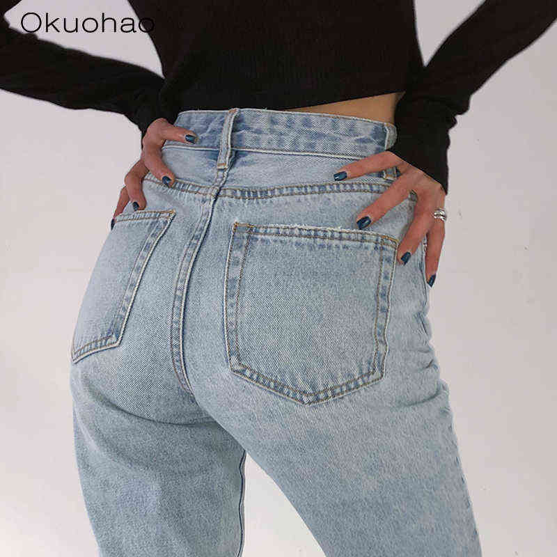 High Waist Loose Jeans For Women Comfortable Fashion Casual Straight Leg Baggy Pants Mom Jeans Washed Boyfriend Jeans 211112