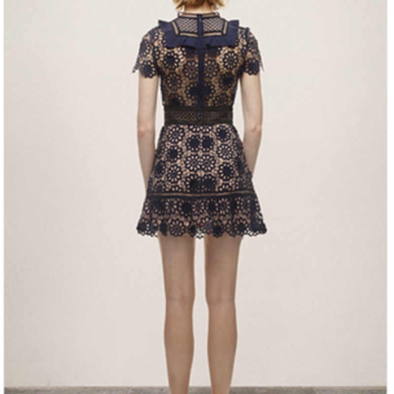 Arrival Summer Runway Dresses Women's Embroidered Lace Hollow Out Short Sleeve Dress 210520