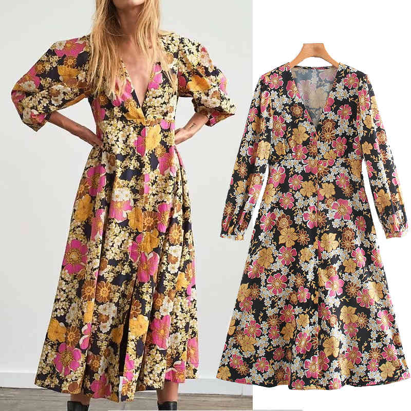 Casual Dresses Fashion Retro print pleated puff sleeve Ladies V-Neck Slim Vestidos Spring midi BCKC, Red
Casual Dresses Fashion Retro print pleated puff sleeve Ladies V-Neck Slim Vestidos Spring midi BCKC, Red