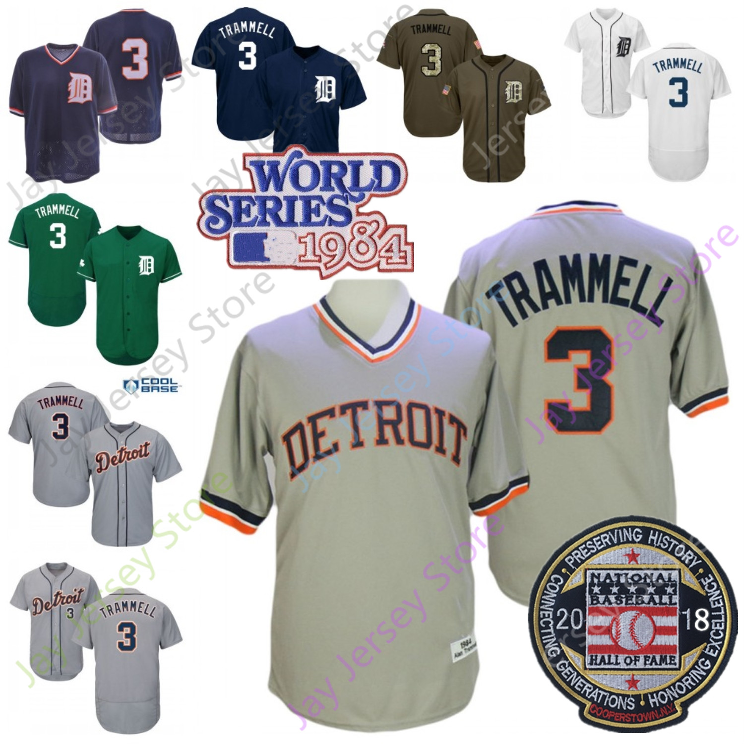 Alan Trammell Jersey 1984 Grey WS 2018 Hall Of Fame Patch Salute to Service Green White Navy Fans Player Home Way All Stitched