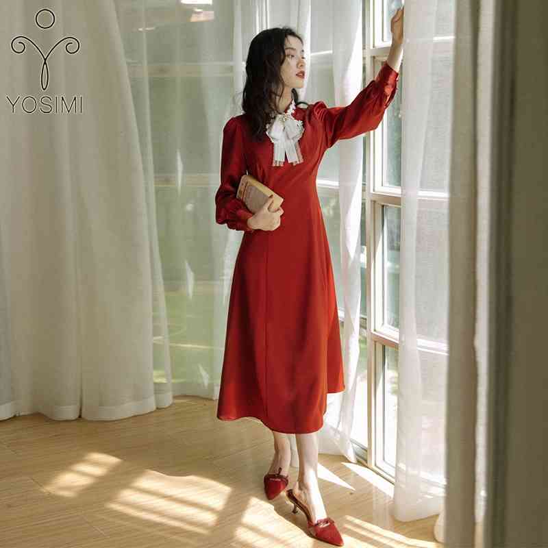 YOSIMI Red Long Dress for Women Vintage Lace Stand Neck Hollow Out Sleeve Midi Spring Black Party Elegant Female 210604
YOSIMI Red Long Dress for Women Vintage Lace Stand Neck Hollow Out Sleeve Midi Spring Black Party Elegant Female 210604
