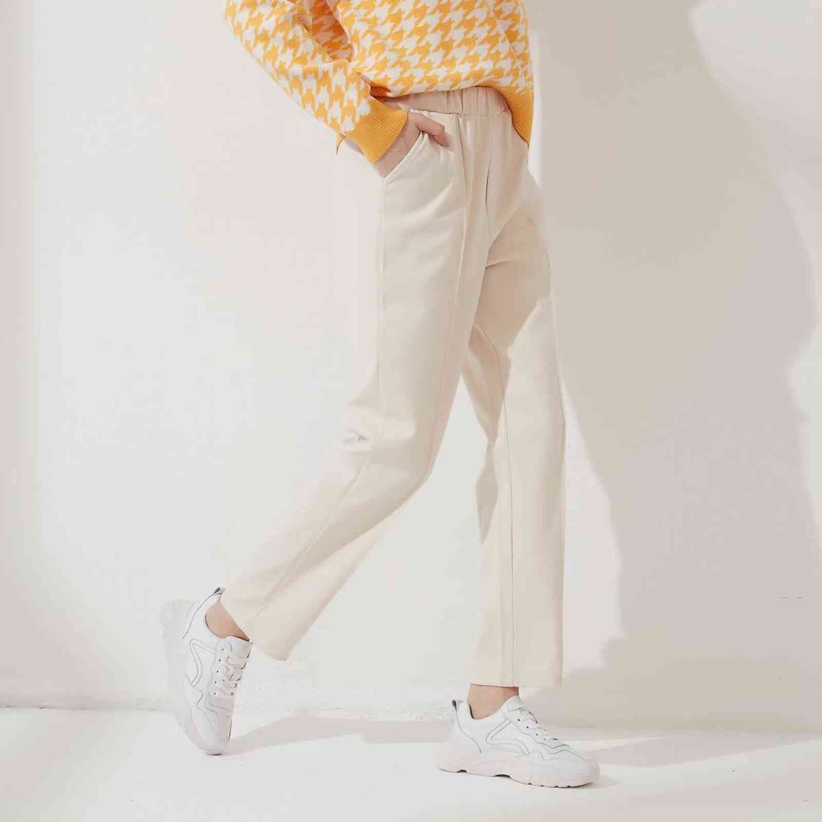 Wixra Womens Harem Thick Pants Casual Elastic Waist Black Basic Pockets Office Lady Trousers Autumn Winter 211124Z