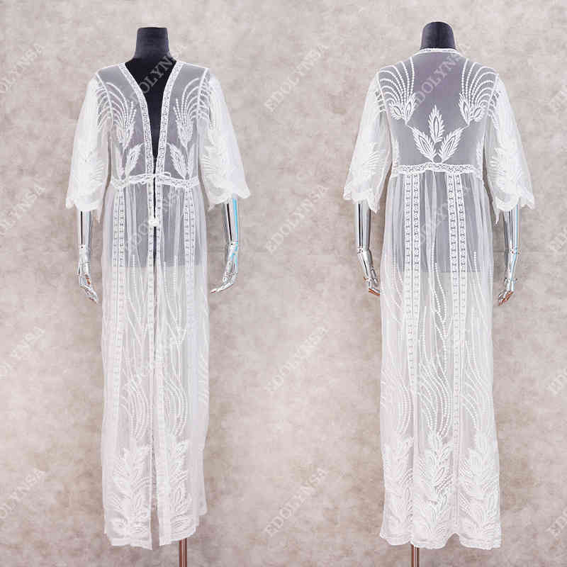 Transparent White Lace Tunic Beach Cover Up Plus Size Women Beachwear Sexy See Through Bikini Cover-Ups Robe de plage Q859 210420