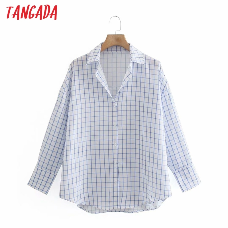 Women Fashion Plaid Print Oversized Blouse High Street Long Sleeve Casual Shirt Chic Femininas Tops XN317 210416