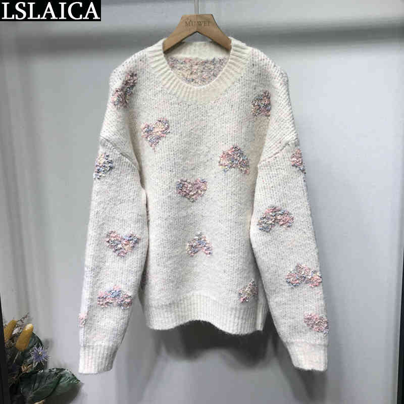 Woman Sweaters Fashion Arrival Loose Lazy Style Thick Round Neck Sweater Women's Pullovers Casual Love for Women 210520