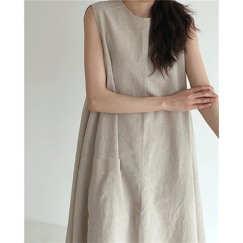 Summer Women's Korean Style Solid Sleeveless Maxi Dress O Neck Loose Casual A-Line Minimalist Office Long Dresses Lady D13701X 210416