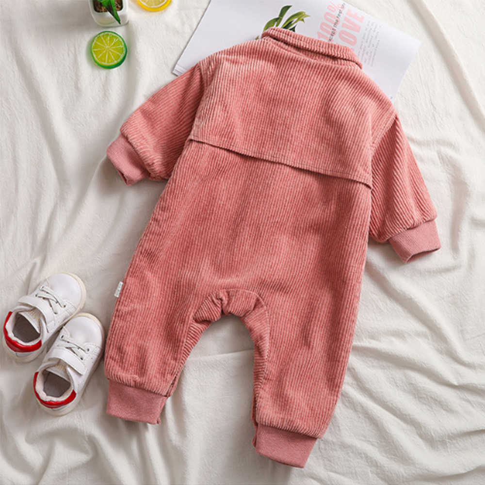 Mudkingdom Winter Baby Romper Corduroy Collared Fleece Lined Jumpsuits Clothes 210615