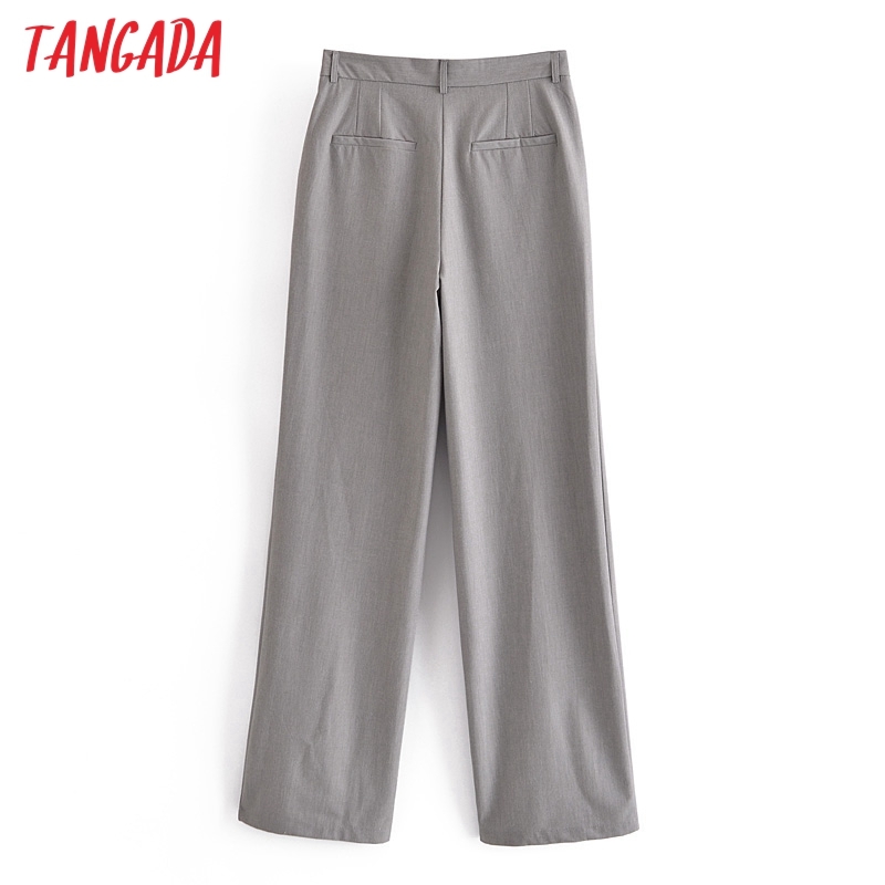 Fashion Women Gray Suit Trousers Pockets Buttons Office Lady Pants Pantalon JE01 210416