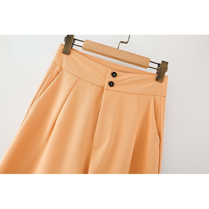 elegant women straight trousers fashion ladies stylish wide leg pants causal female solid orange girl chic 210430