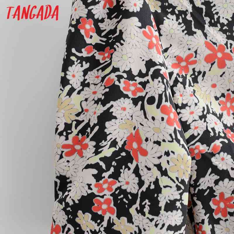 Summer Women Flowers Print Midi V Neck Puff Short Sleeve Office Ladies Dress Vestidos 1F50 210416