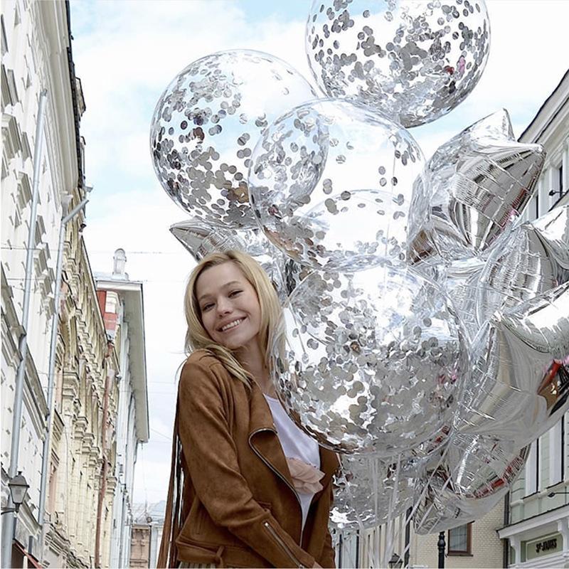 36inch Silver Confetti Balloon Blue White Latex Romantic Theme Wedding Birthday Party Decoration Boy Baby Shower