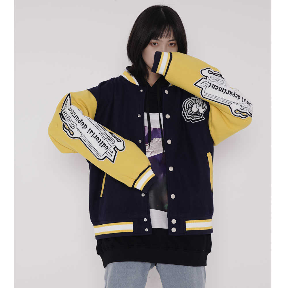 LINDSEY SEADER Men Bomber Jacket Fleece Cotton Baseball Jackets Buttons Windbreaker Embroidery Letters Male Outwear Jacket 210818