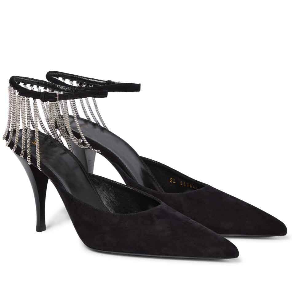 Elegant Vesper Sling Sandals Shoes For Women Chain-trimmed Suede Pointed Toe Brand Pumps Chain-embellished Ankle Straps Lady High Heels EU35-40
Elegant Vesper Sling Sandals Shoes For Women Chain-trimmed Suede Pointed Toe Brand Pumps Chain-embellished Ankle Straps Lady High Heels EU35-40