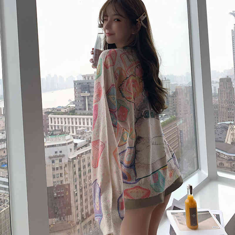 Cartoon Cat Oversized Sweater Plus Size Women Thin Knitting Pullover Spring Autumn Fashion Knitwear B-007 210522