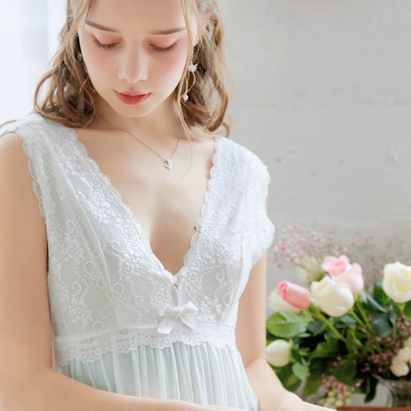 Roseheart Women Female Cotton Pink Blue White Sexy Sleepwear Night Dress Lace Homewear Nightwear Long Nightgown Luxury Gown Women's